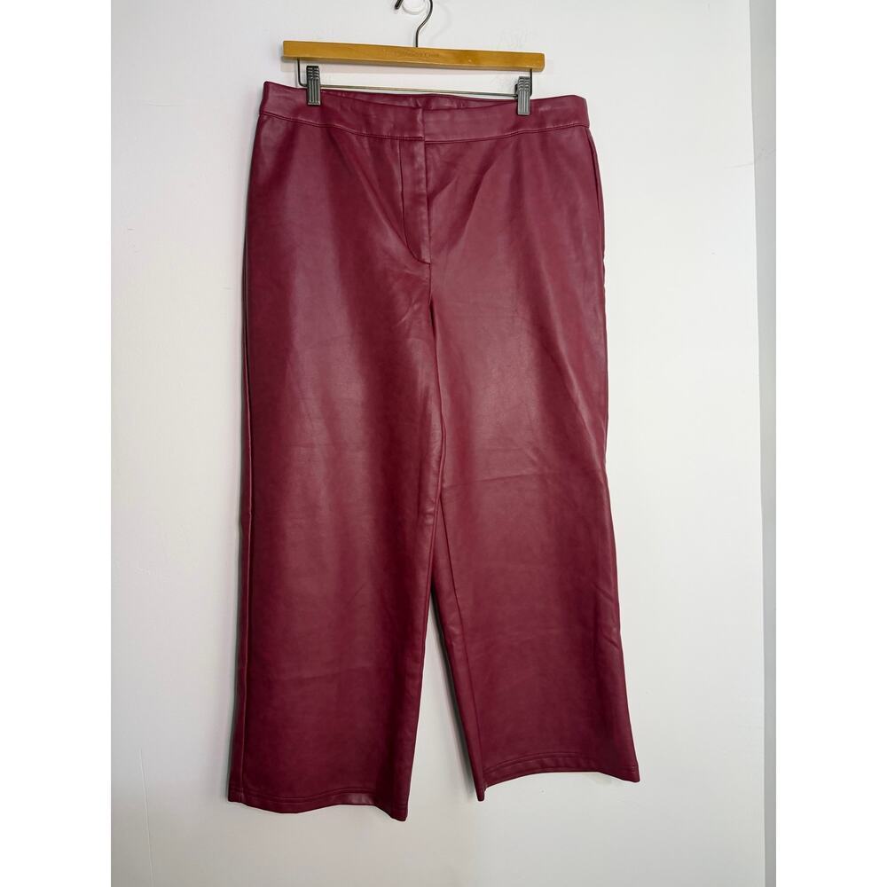 Woman Bagatelle Collection Sz Large Red Cropped Wide Leg Pants Faux Leather
